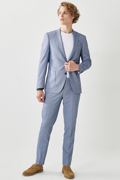 ALTINYILDIZ CLASSICS Men's Navy Blue-white Extra Slim Fit Slim Fit Mono Collar Classic Suit