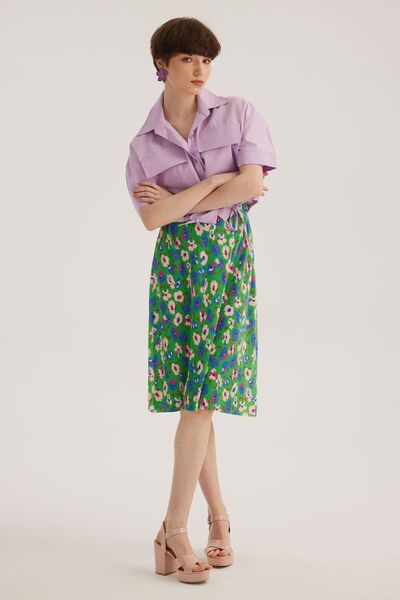 STELLA PULVIS Yeşil Çiçek Desenli Pliseli Midi Etek