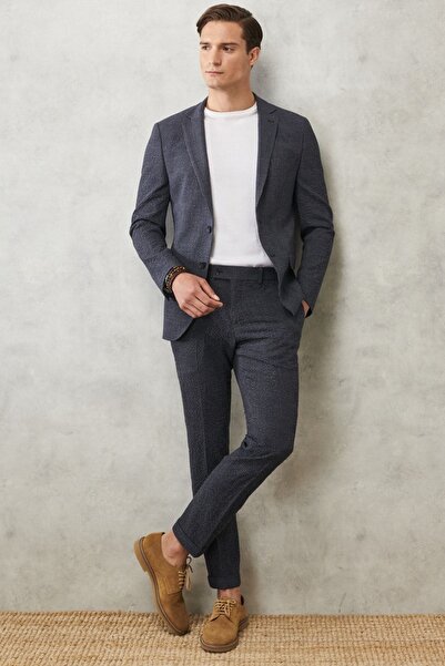 ALTINYILDIZ CLASSICS Ανδρικό ανθρακί-σκούρο μπλε Slim Fit Slim Fit Μονόχρωμο γιακά καρό κλασικό κοστούμι