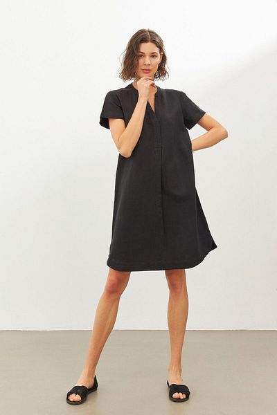 STELLA PULVIS Rochie midi cu jumătate de mânecă din in negru