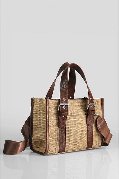Rimense Tan Jute Straw Medium Size Hand and Shoulder Bag