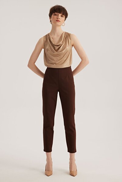 STELLA PULVIS Kahverengi Yüksek Bel Dar Paça Pantolon