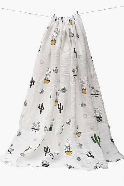 Lilabio 110x110 Cactus Patterned 100% Organic Cotton Muslin Blanket