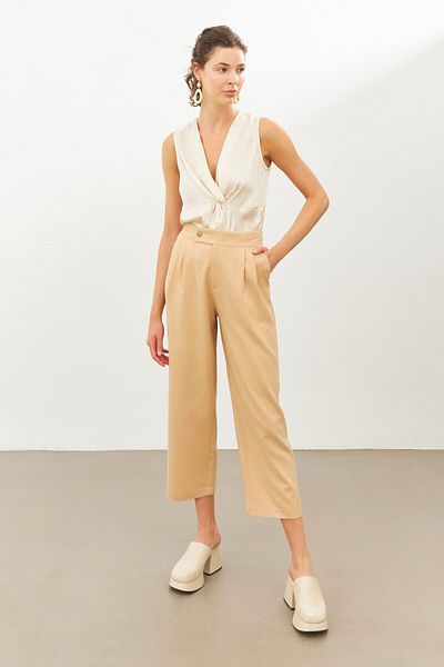 STELLA PULVIS Beige High Waist Pleated Trousers