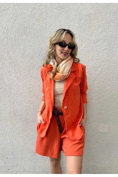 Özgürbutik Cotton Linen Shorts and Jacket Set