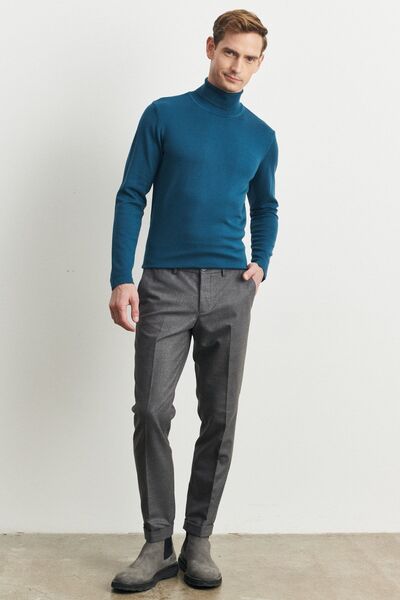 ALTINYILDIZ CLASSICS Erkek Gri Slim Fit Dar Kesim Flanel Desenli Beli Lastikli Esnek Pantolon