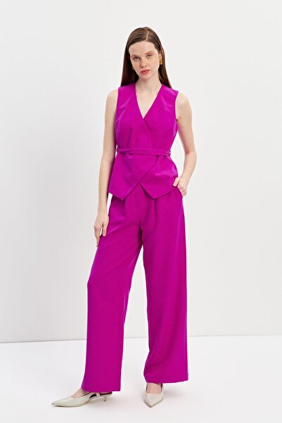 STELLA PULVIS Pembe Yüksek Bel Wide Leg Krep Pantolon