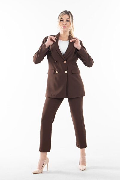 Feminist Blazer Ceket Pantolon Ikili Takım Kahve 0106305