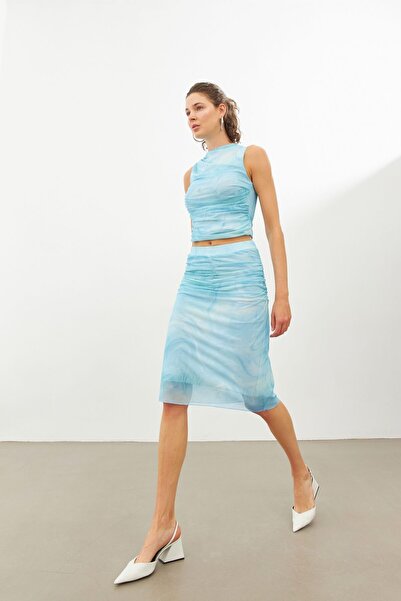 STELLA PULVIS Fustă midi cu talie elastică albastră