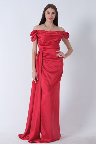 belamore Drape Detailed Satin Fabric Evening Dress Red9704858