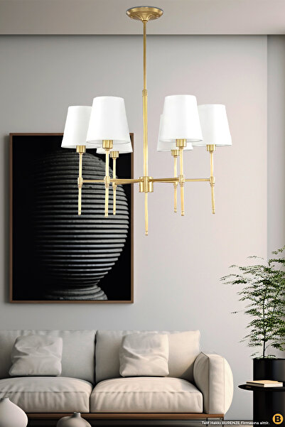 burenze Modern Avize 6 lı Eskitme Gold Avize Krem Abajur Şık Görsellik Katar