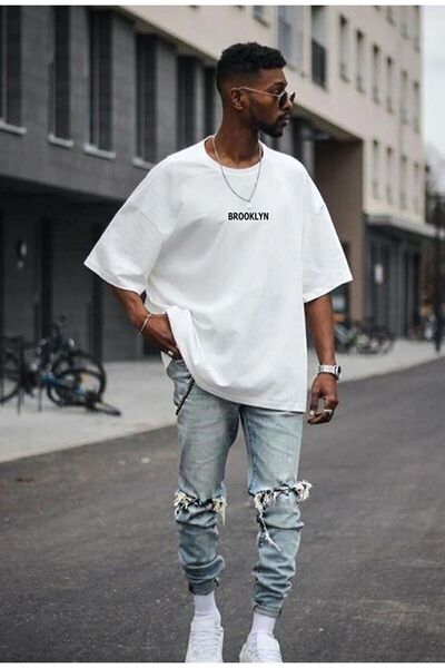 HIRSCH تي شيرت أبيض بطبعة بروكلين للجنسين