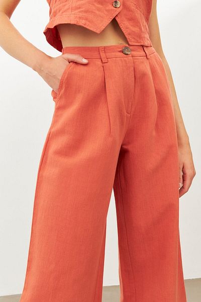 STELLA PULVIS Tile Linen High Waist Wide Leg Pants