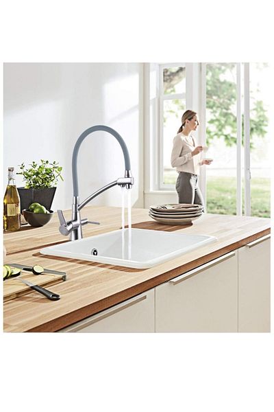İSAOĞLU YAPI Purified Kitchen Faucet Matte Chrome Brushed Nickel Faucet with Extending System Suitable for Purifiers