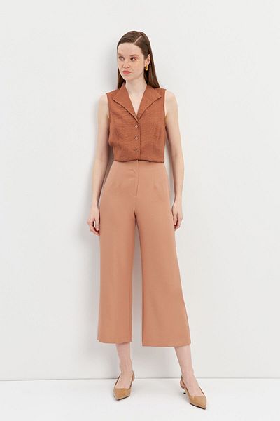 STELLA PULVIS High Waist Brown Culotte Trousers - Collar Detailed