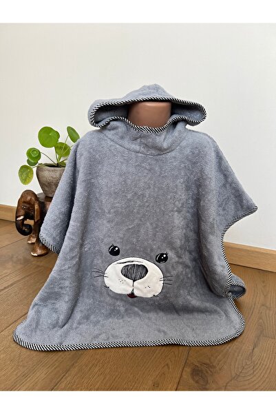 Shopiole منشفة حمام وشاطئ للأطفال مطرزة باللون الرمادي للكلاب - فائض التصدير