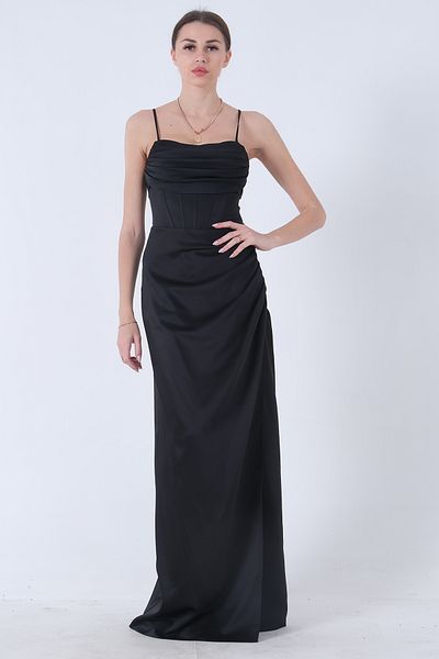 Feminist Back Tie Slit Evening Dress Black4522018