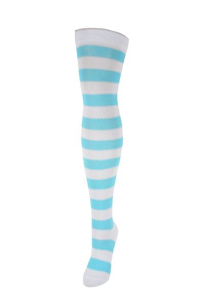 Design Socks Șosete de damă, alb, turcoaz, în dungi, din bumbac, până la genunchi - Șosete de design