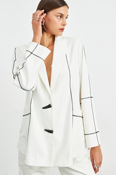 STELLA PULVIS Jachetă cu guler șal necăptușită cu cusături contrastante crem