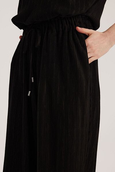 STELLA PULVIS Black Elastic Waist Pleated High Waist Trousers with Pockets