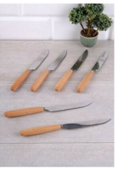 Asil Konsept 6 Adet Bambu Saplı Bıçak Ahşap Saplı Yemek Bıçağı 6'lı