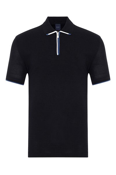 Gallus Pique Cotton Black Polo Neck Regular Fit T-Shirt - Zippered