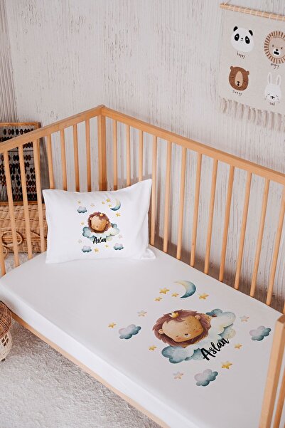 Lilabio İsme Özel %100 Pamuk Park Yatak Çarşaf Seti (120X180) Aslan Ve Aydede