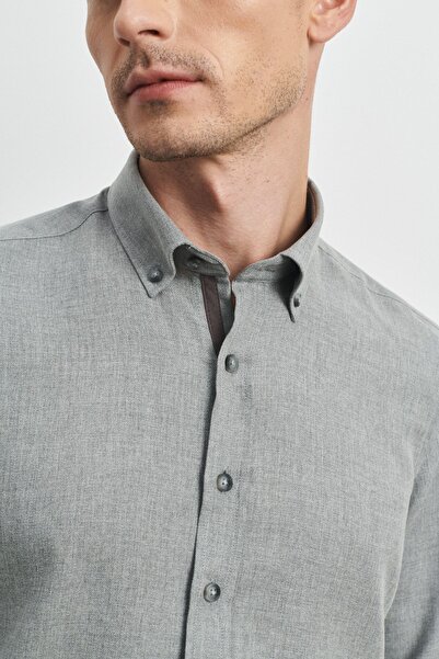 ALTINYILDIZ CLASSICS Men's Light Gray Slim Fit Slim Fit Button Collar Flannel Lumberjack Shirt