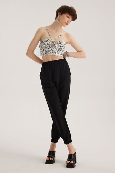 STELLA PULVIS Black Linen Blended Jogger Pants