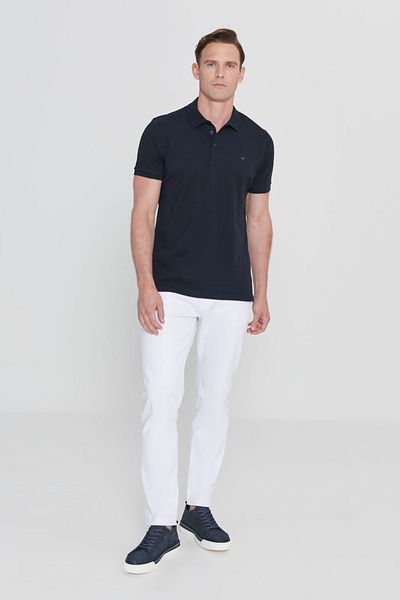 AC&Co / Altınyıldız Classics Pánské triko Slim Fit úzkého střihu s polo výstřihem, 100% organická bavlna, tmavě modrá