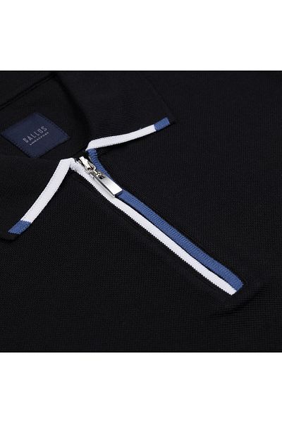 Gallus Pique Cotton Black Polo Neck Regular Fit T-Shirt - Zippered