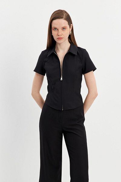 STELLA PULVIS Μαύρη μπλούζα με φερμουάρ Slim Fit