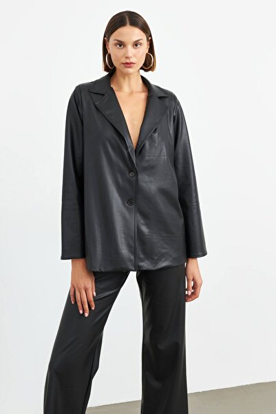 STELLA PULVIS Jachetă clasică neagră din piele artificială