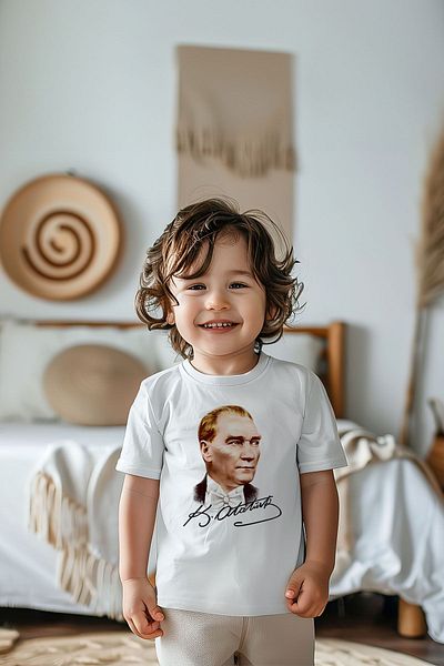 Lilabio Tricou cu mânecă scurtă cu imprimeu Ataturk pentru băieți, 100% bumbac