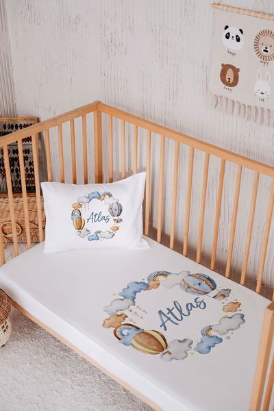 Lilabio İsme Özel %100 Pamuk Park Yatak Çarşaf Seti (120X180) Balon