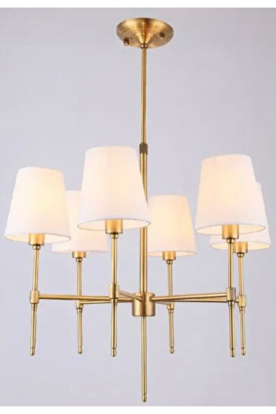 burenze Modern Avize 6 lı Eskitme Gold Avize Krem Abajur Şık Görsellik Katar