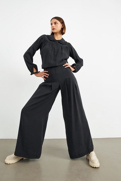 STELLA PULVIS Black Pleated High Waist Modal Palazzo Trousers