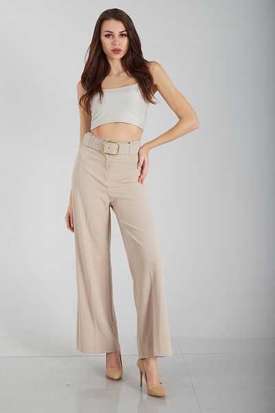 Feminist Stone Colored Wide Leg Trousers -3974959