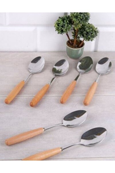 Asil Konsept 6 Adet Bambu Saplı Kaşık Ahşap Saplı Tatlı Kaşığı 6'lı