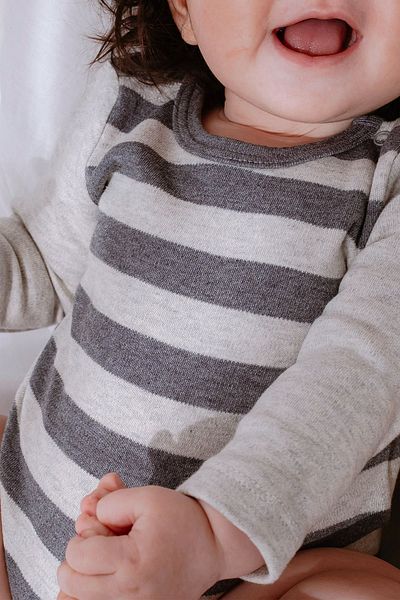 Lilabio 100% Organic Cotton Striped Long Sleeve Baby Bodysuit