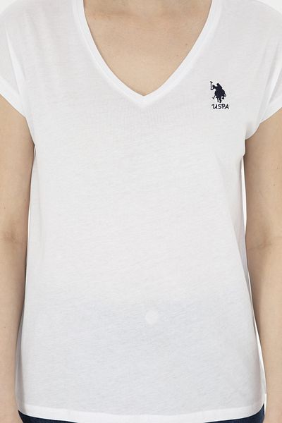 U.S. Polo Assn. Tricou de bază cu decolteu în V pentru damă - 100% bumbac