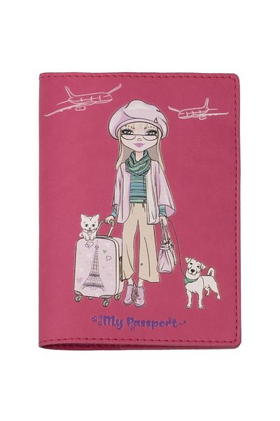 Smyrna Acar Mira Thermo Leather Printed Women'S, Children's Passport Cover Passport Holder Travel Wallet Dark Pink