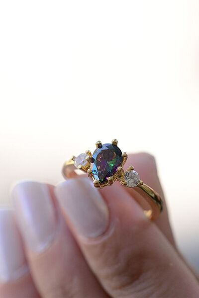 Sahira Jewelry Mistik Topaz Taşlı Ayarlanabilir 14 K Altın Kaplama Kadın Yüzük