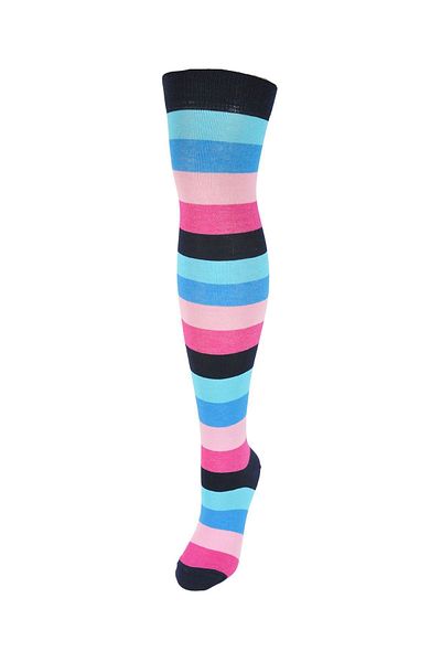 Design Socks Дамски чорапи над коляното от памук с дебели райета в тъмно оцветен цвят - Дизайнерски чорапи