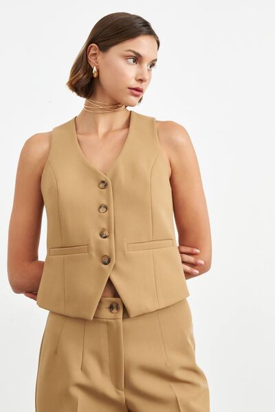 STELLA PULVIS Μπεζ κλασικό γιλέκο με επένδυση