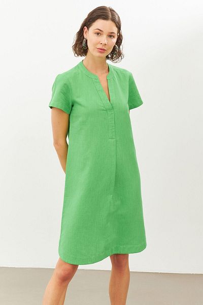 STELLA PULVIS Rochie midi cu jumătate de mânecă din in verde