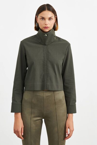 STELLA PULVIS Χακί μπλούζα με ψηλό γιακά με ραβδώσεις