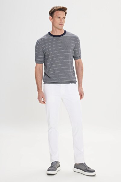 ALTINYILDIZ CLASSICS Ανδρικό πλεκτό μπλουζάκι Navy Blue-White ριγέ 100% βαμβακερό λαιμόκοψη - Standard Fit