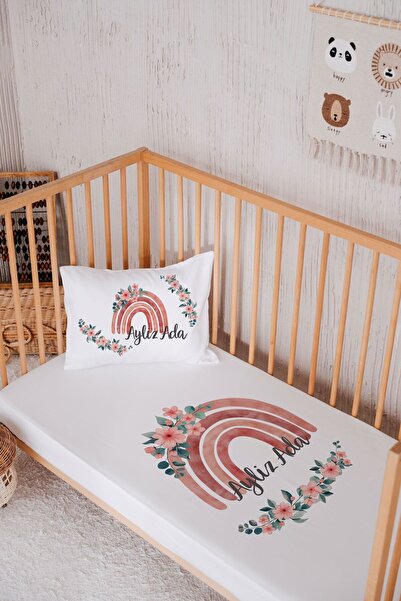 Lilabio İsme Özel %100 Pamuk Park Yatak Çarşaf Seti (120X180) Gökkuşağı
