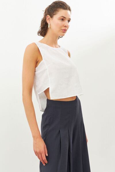 STELLA PULVIS Λευκή λινή αμάνικη μπλούζα